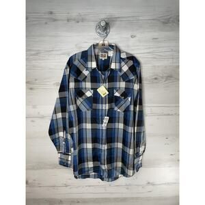 Ely Cattleman Shirt Mens XL Blue Black Plaid Western Pearl Snap Long Sleeve
